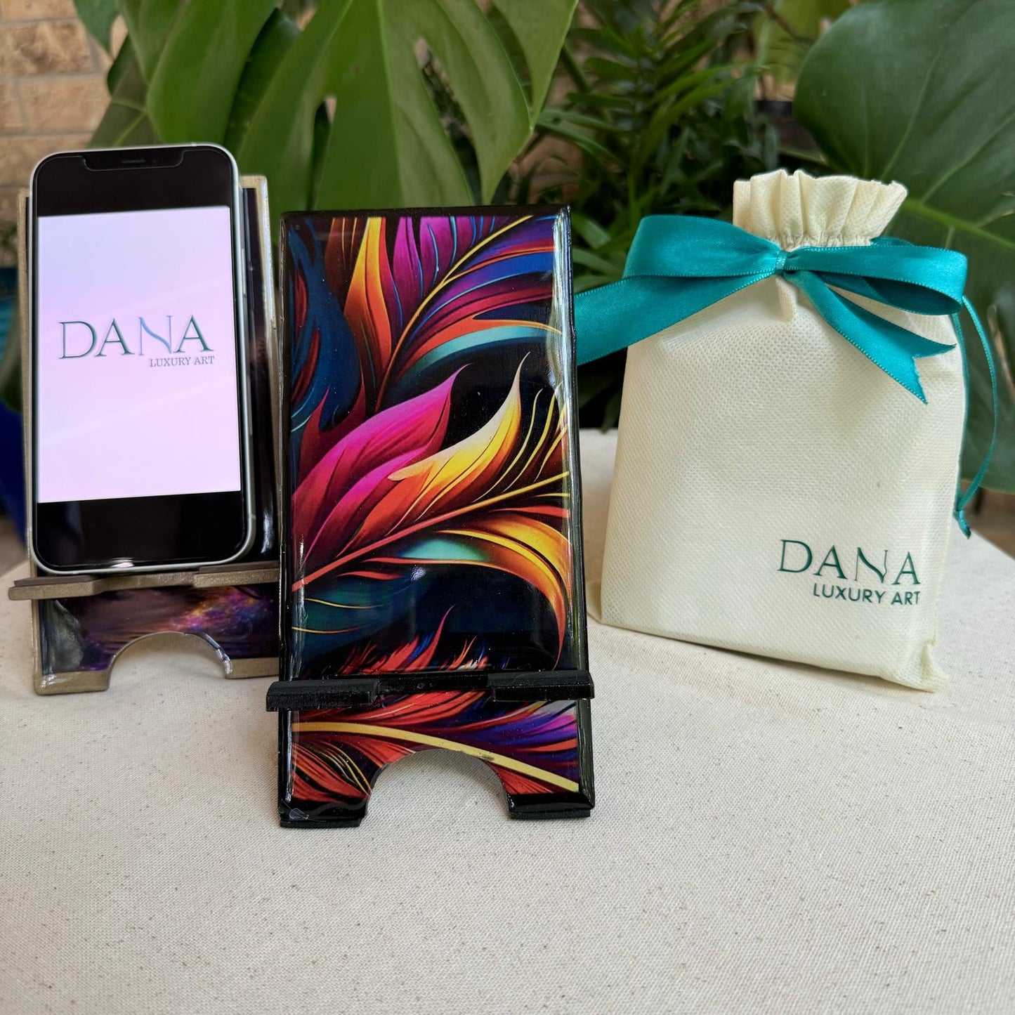 Phone Holder - leaves fluid art