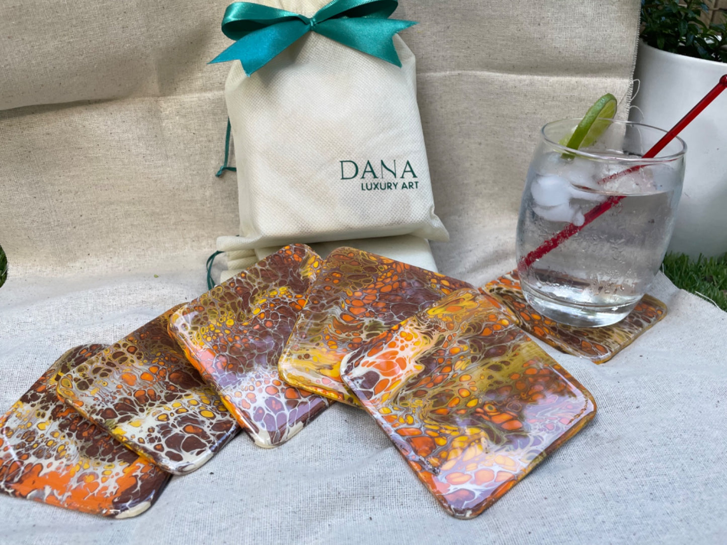 Fluid Art Coasters - Orange