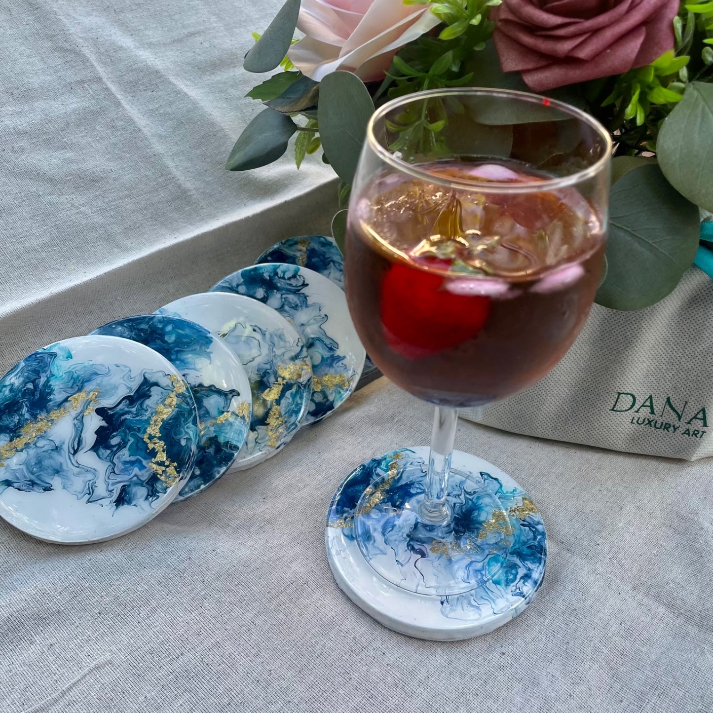 Fluid Art Coasters - Dark Blue