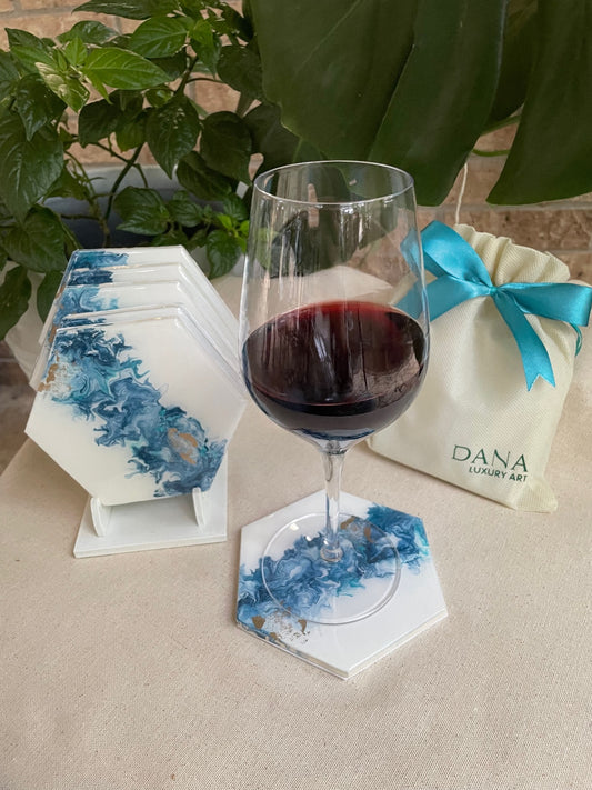 Fluid Art Coasters - Diamond Blue