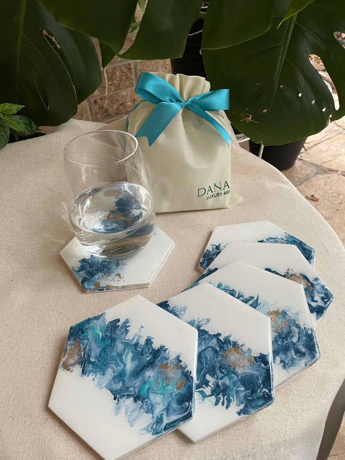 Fluid Art Coasters - Diamond Blue