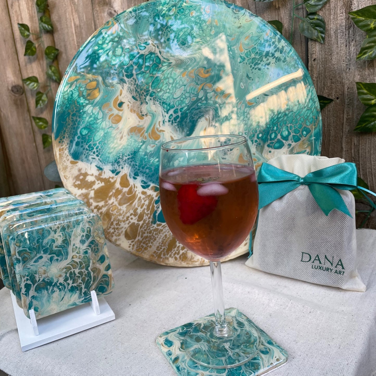 Bundle: Lazy Susan and Fluid Art Coasters - Sea edition