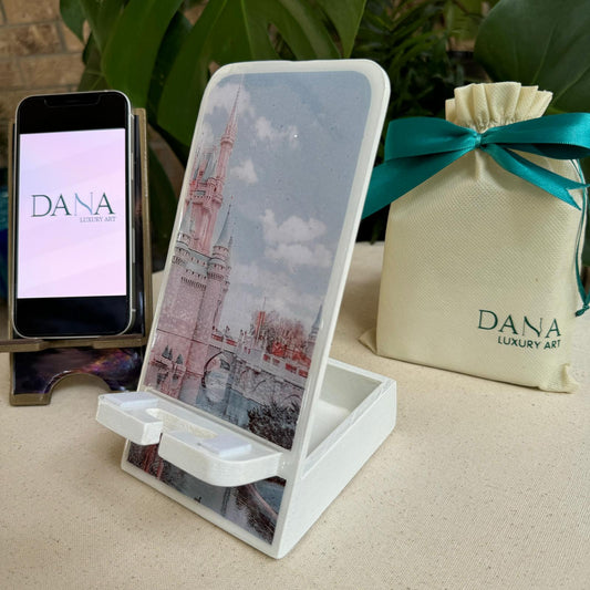 Epoxy Resin Phone Holder with Storage Box - Castle Design