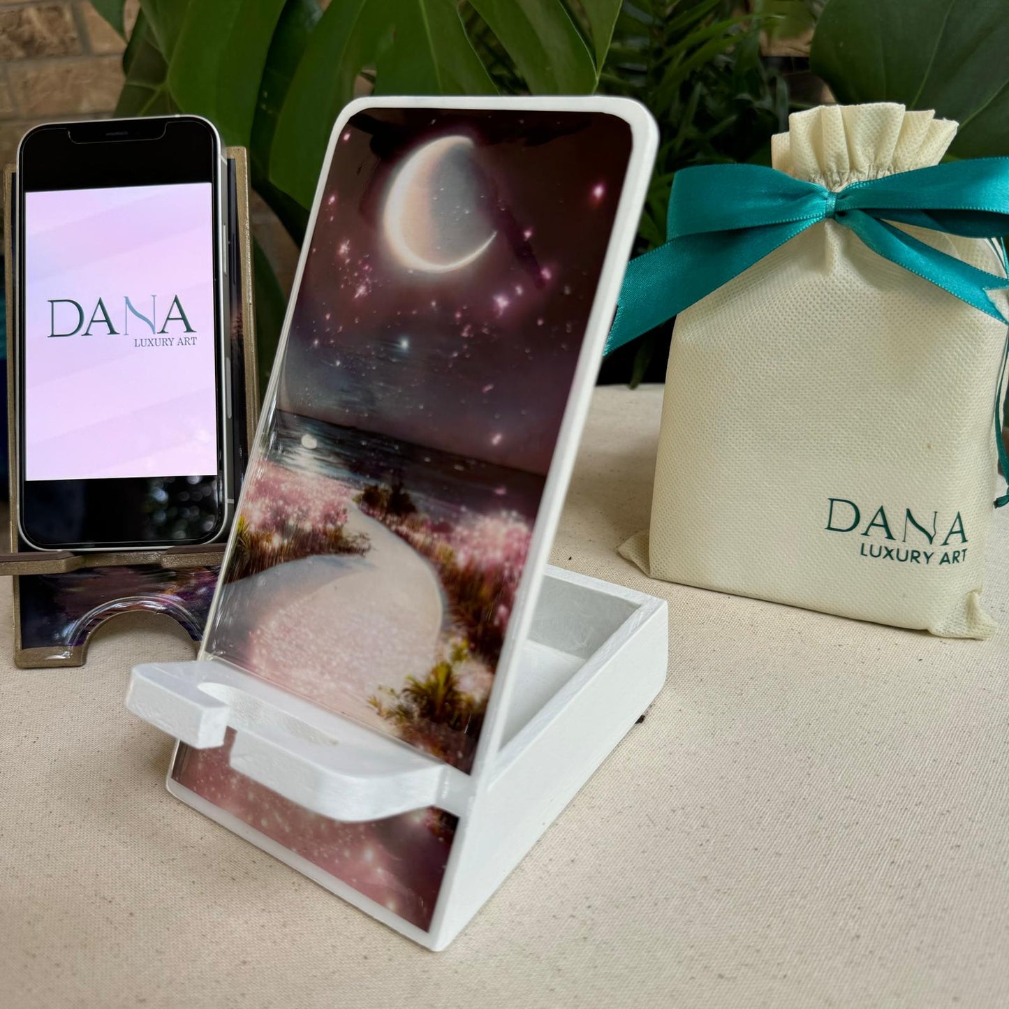 Epoxy Resin Phone Holder with Storage Box - Moon