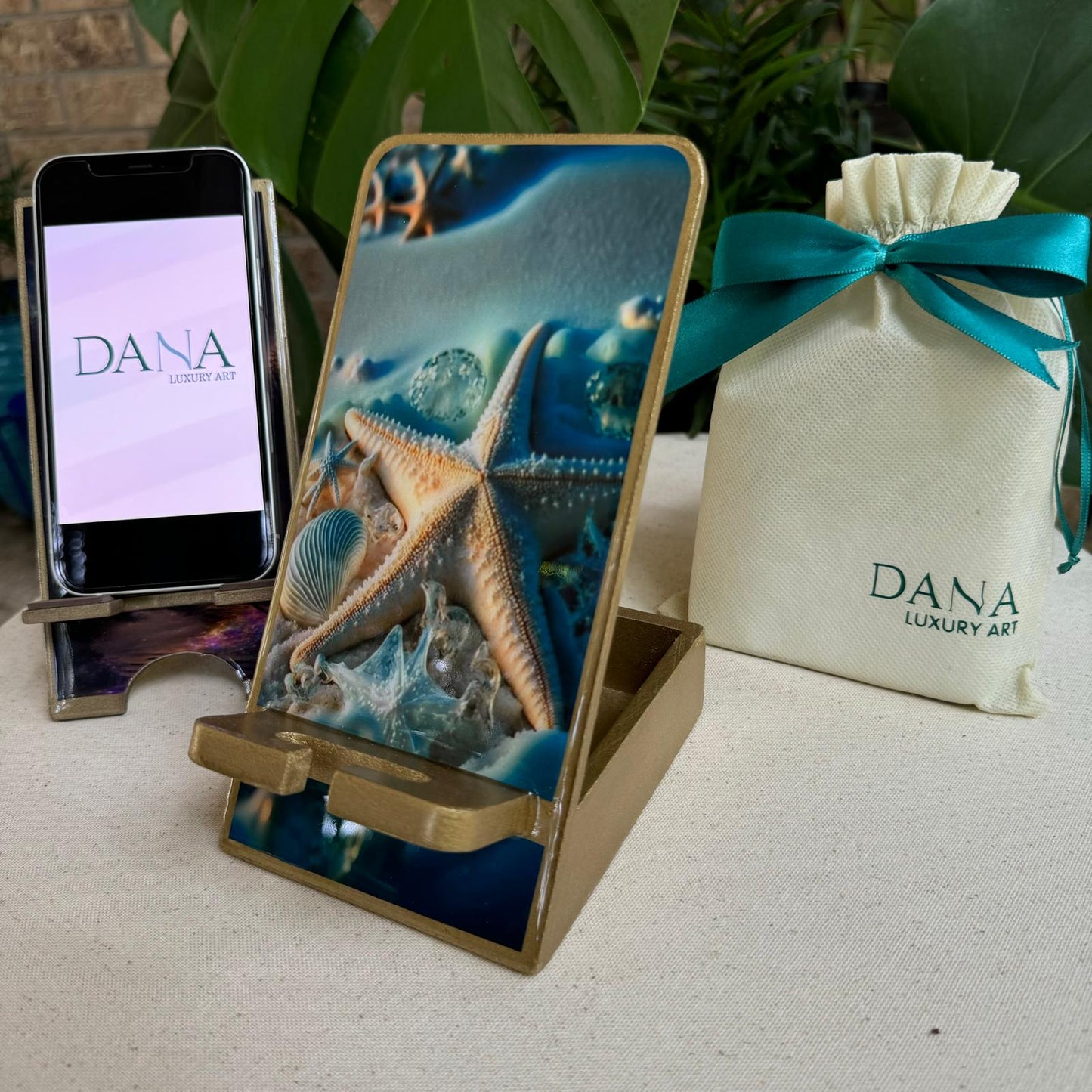 Epoxy Resin Phone Holder with Storage Box - Starfish